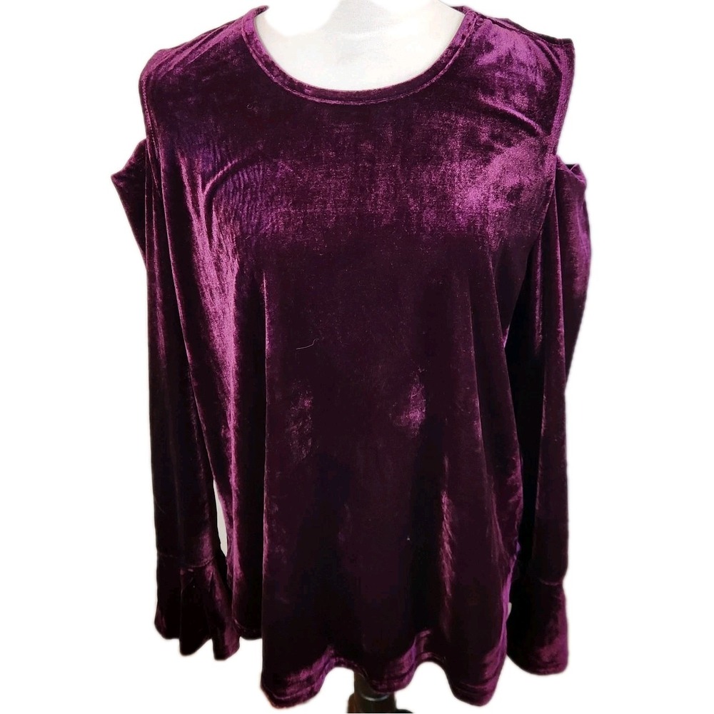 Harve Benard Womens Velvet Cold Shoulder Top Size XL Burgundy Whimsigoth 90s NWT